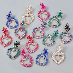 Wholesale Alloy Color Diamond Flower Love Shape Gemstone Earrings