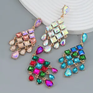 Wholesale Alloy Color Diamond Full Diamond Drop Shape Tassel Gemstone Earrings