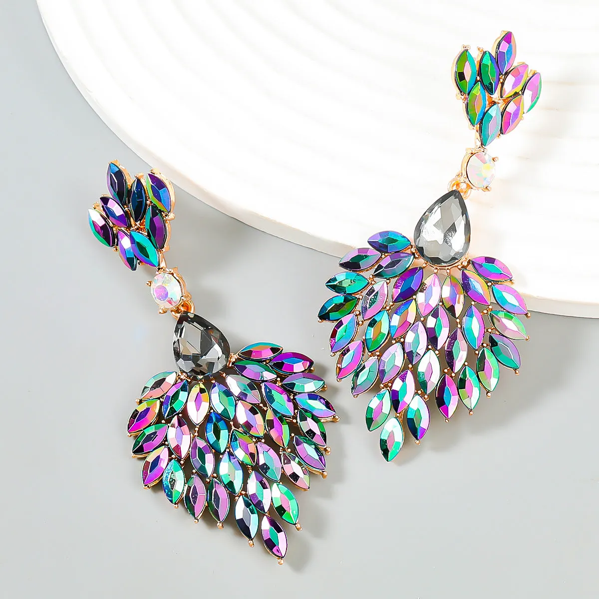 Wholesale Alloy Colored Diamond Full Diamond Gemstone Earrings