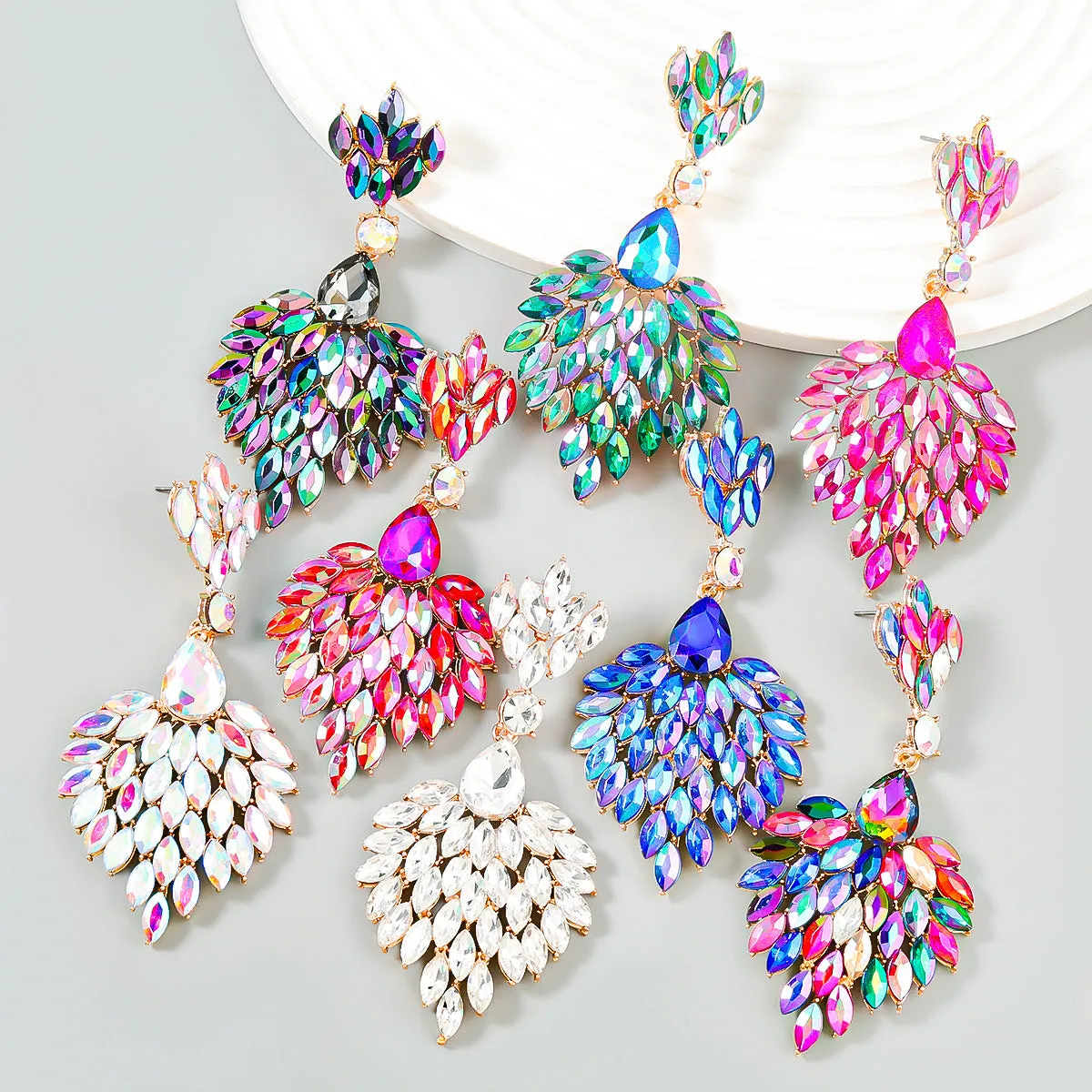 Wholesale Alloy Colored Diamond Full Diamond Gemstone Earrings