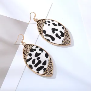 Wholesale Alloy Diamond Cow Pattern Leather Earrings
