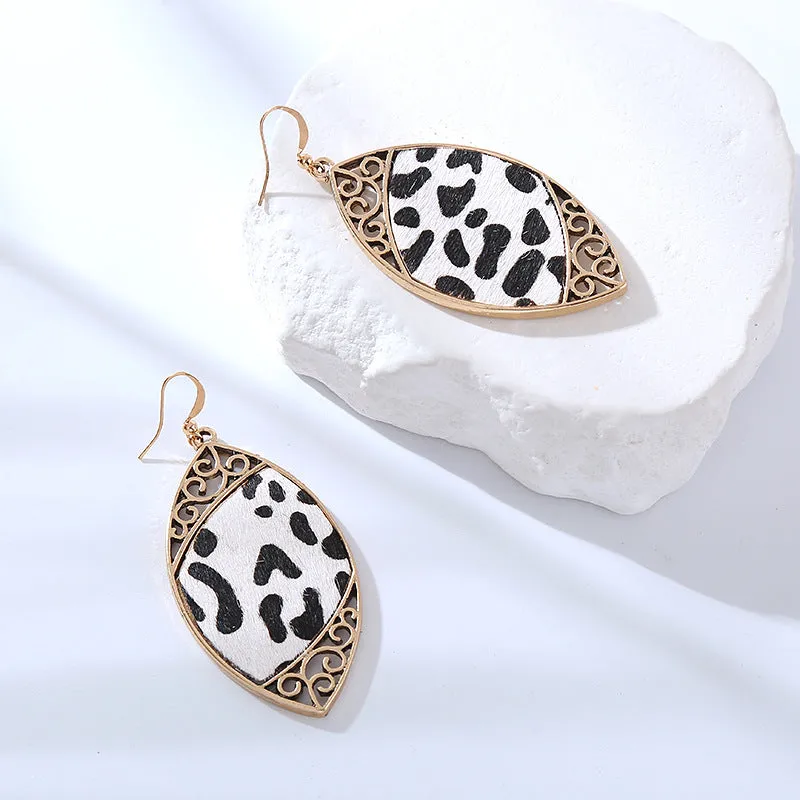Wholesale Alloy Diamond Cow Pattern Leather Earrings
