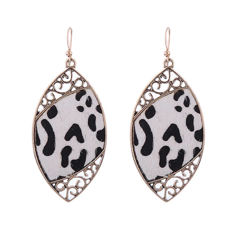 Wholesale Alloy Diamond Cow Pattern Leather Earrings