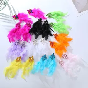 Wholesale Alloy Diamond Feather Flower Long Temperament Tassel Earrings