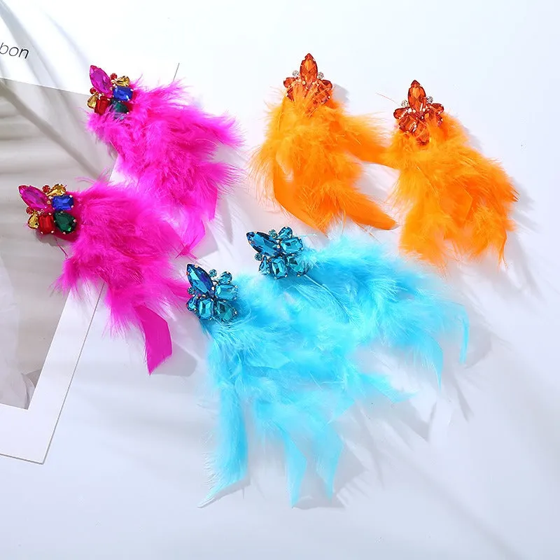 Wholesale Alloy Diamond Feather Flower Long Temperament Tassel Earrings