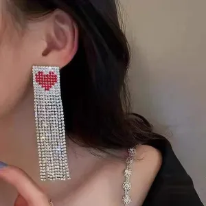 Wholesale Alloy Diamond Heart Tassel Earrings