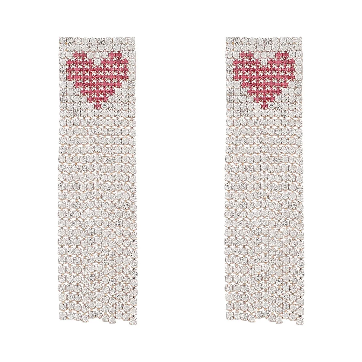 Wholesale Alloy Diamond Heart Tassel Earrings