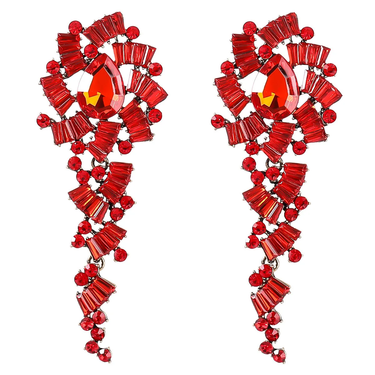 Wholesale Alloy Diamond Inlaid Acrylic Flower Long Earrings