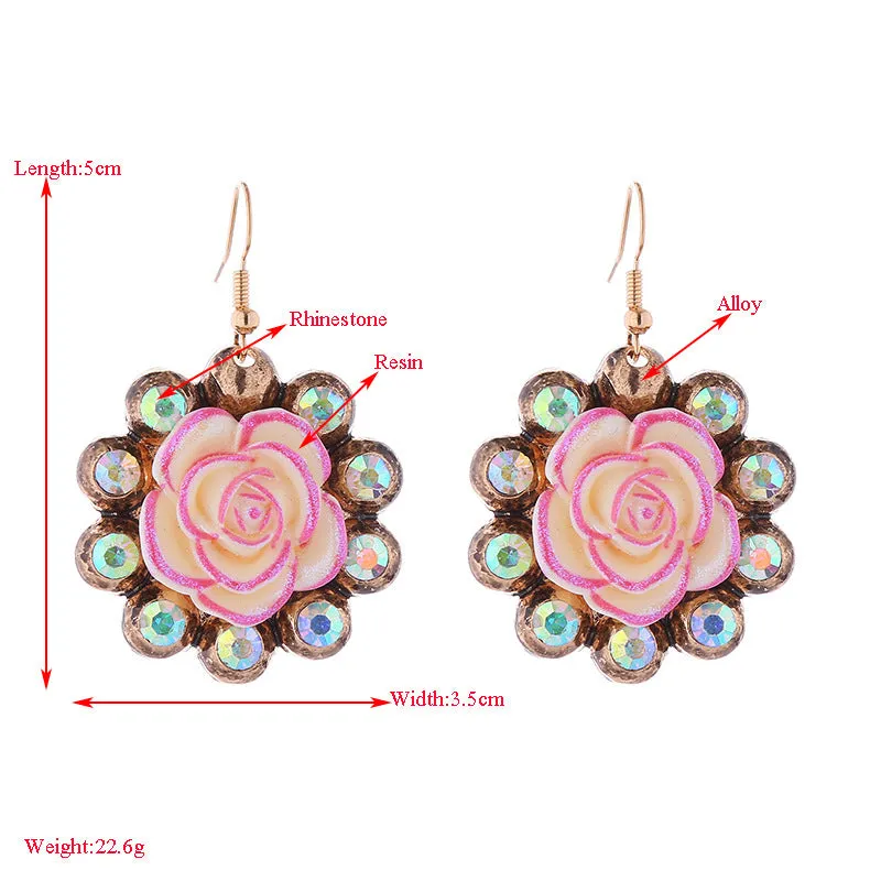 Wholesale Alloy Diamond Resin Floral Vintage Earrings