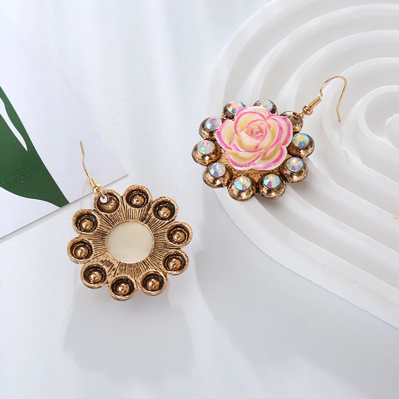 Wholesale Alloy Diamond Resin Floral Vintage Earrings