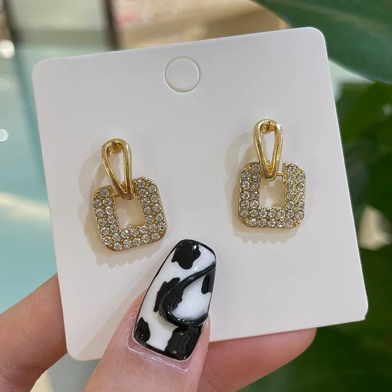 Wholesale Alloy Dot Drill Oil Drop Square Irregular Glass Drill Earrings