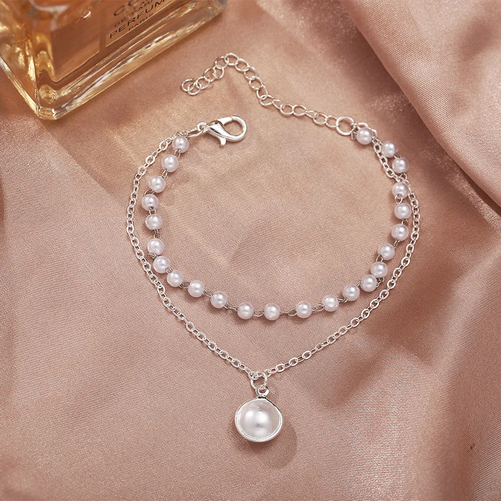 Wholesale Alloy Double Layer Pearl Bracelet