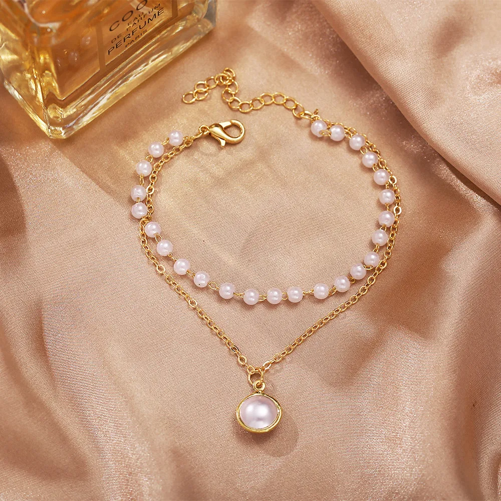 Wholesale Alloy Double Layer Pearl Bracelet