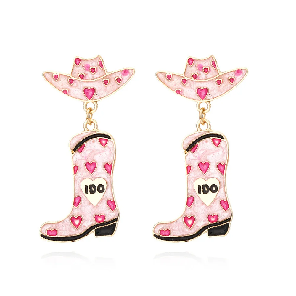 Wholesale Alloy Drip Oil Love Hat Boots Earrings