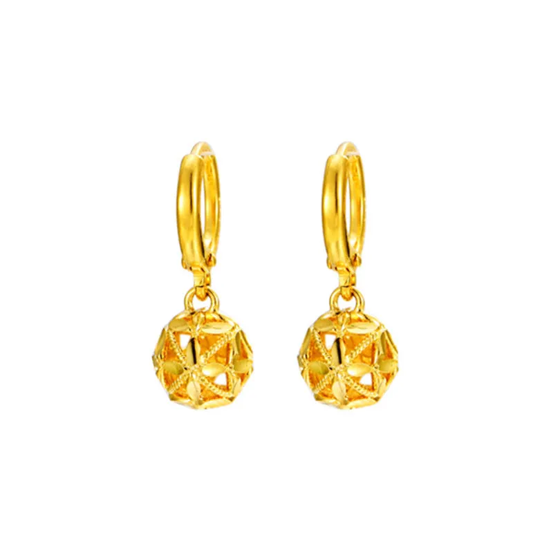 Wholesale Alloy Electroplated Hollow Four Leaf Ball Flower Retro Earrings