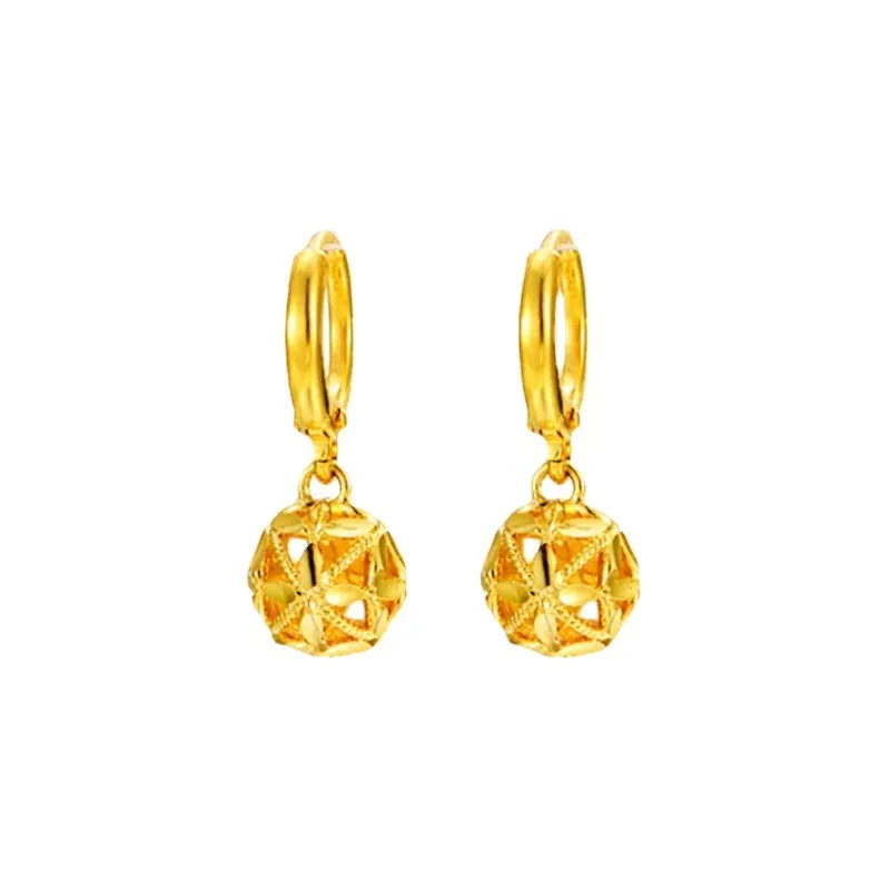 Wholesale Alloy Electroplated Hollow Four Leaf Ball Flower Retro Earrings