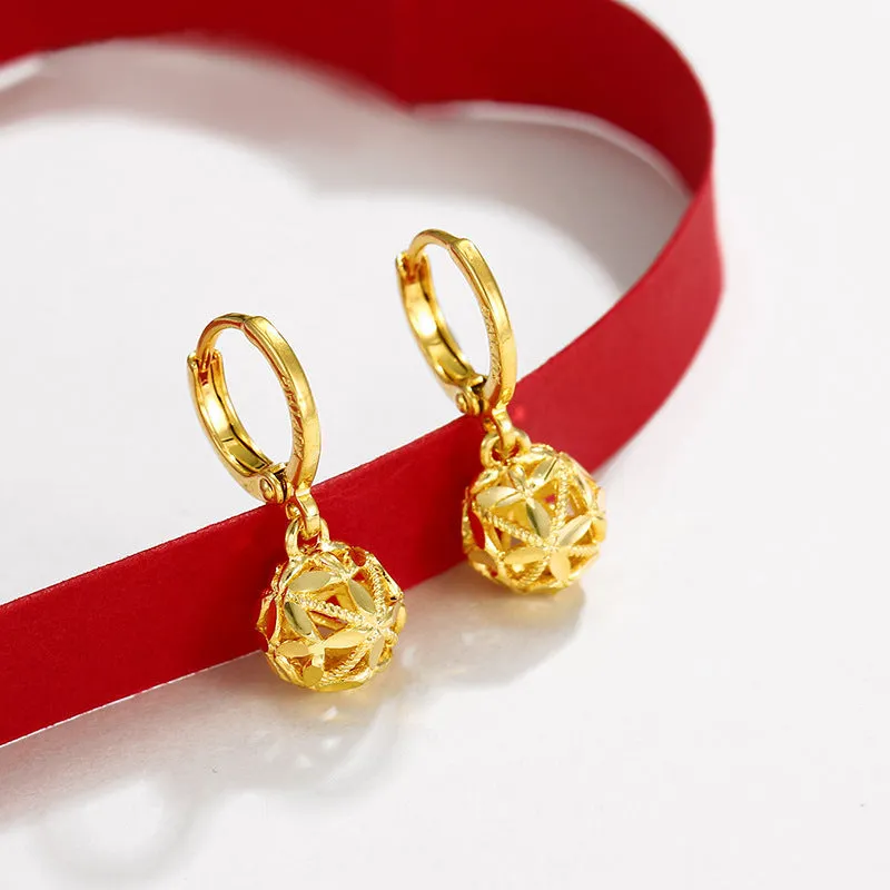 Wholesale Alloy Electroplated Hollow Four Leaf Ball Flower Retro Earrings