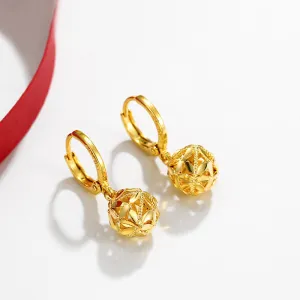 Wholesale Alloy Electroplated Hollow Four Leaf Ball Flower Retro Earrings