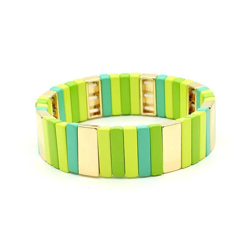 Wholesale Alloy Enamel Geometric Rectangular Rainbow Bracelets