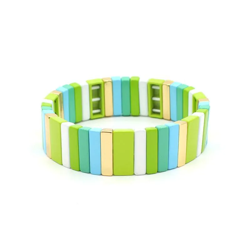Wholesale Alloy Enamel Geometric Rectangular Rainbow Bracelets