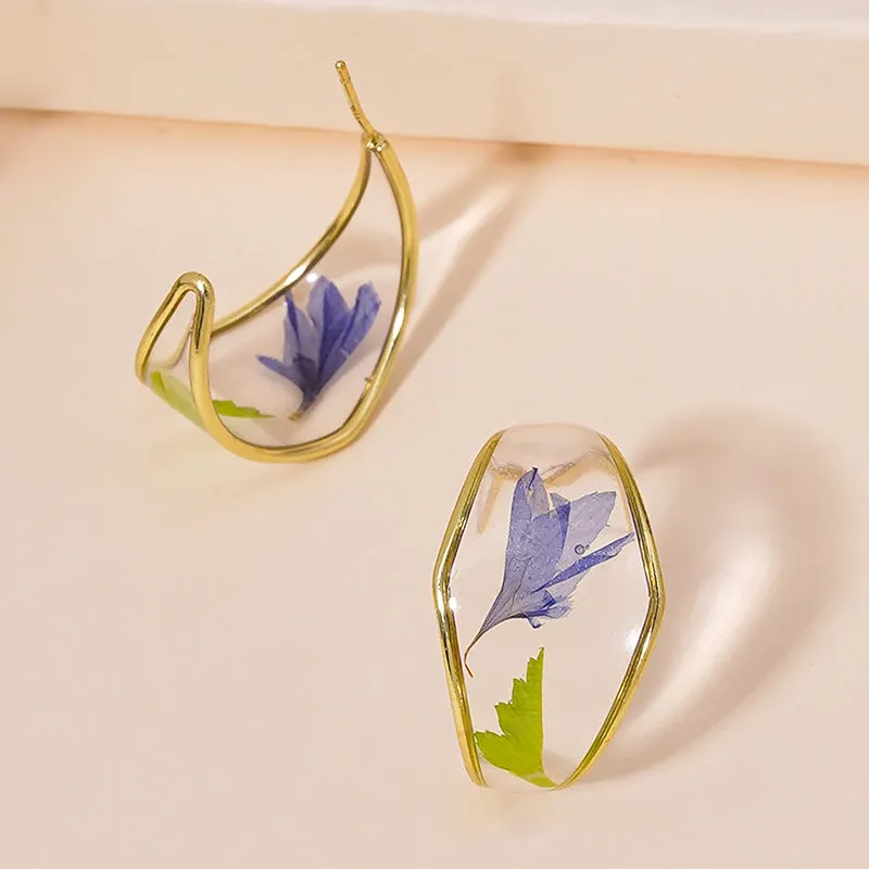 Wholesale Alloy Epoxy Leaf Everlasting Flower C Shape Earrings