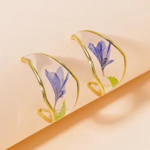 Wholesale Alloy Epoxy Leaf Everlasting Flower C Shape Earrings