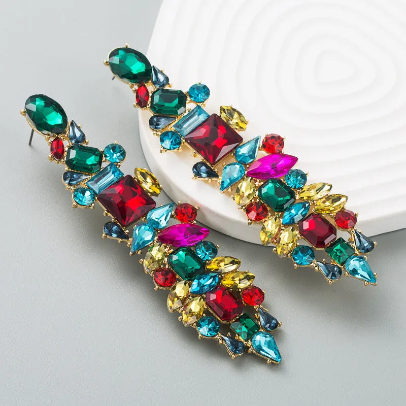 Wholesale alloy fashion colored diamonds Long multi-layer tassel earrings