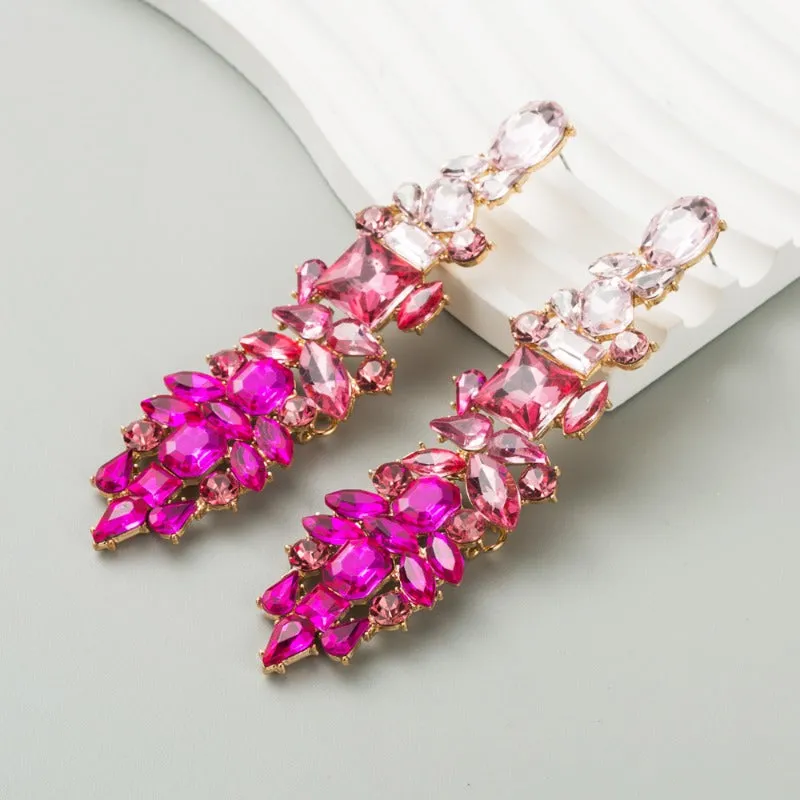 Wholesale alloy fashion colored diamonds Long multi-layer tassel earrings