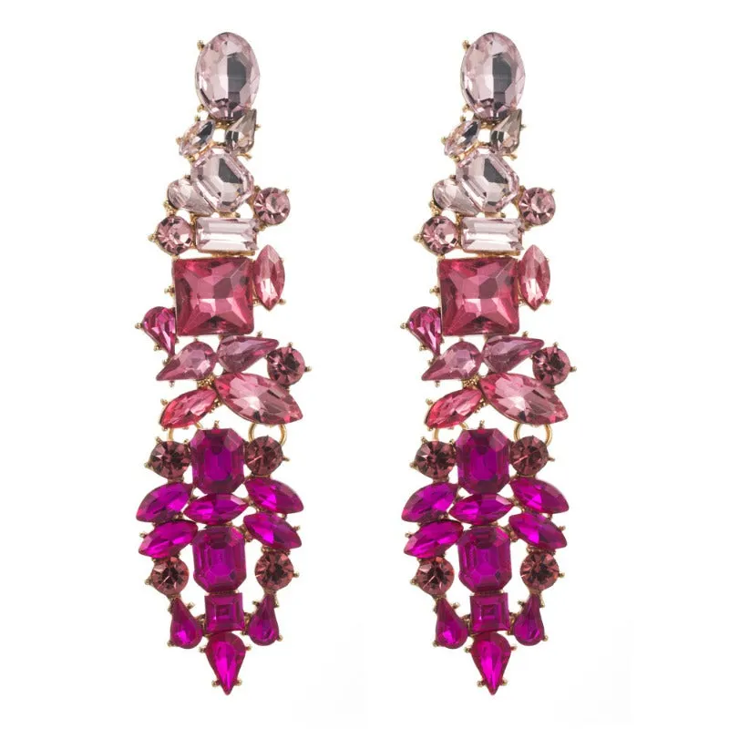 Wholesale alloy fashion colored diamonds Long multi-layer tassel earrings