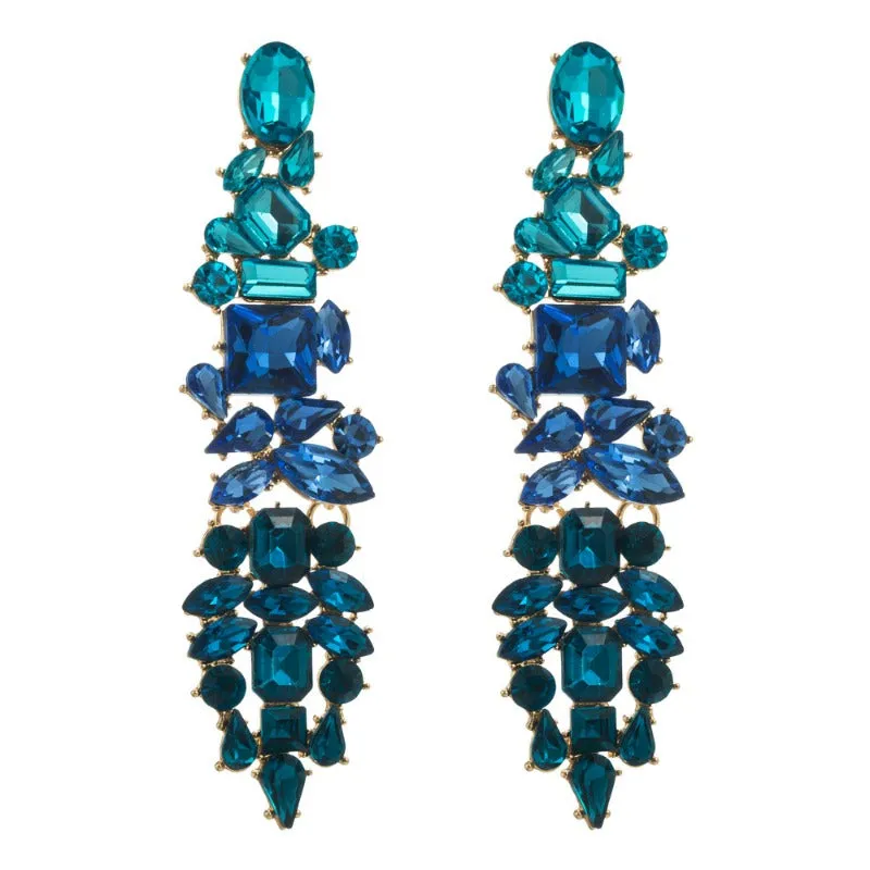 Wholesale alloy fashion colored diamonds Long multi-layer tassel earrings