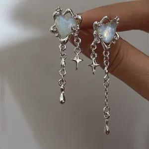 Wholesale Alloy Heart Four Pointed Star Tassel Earrings