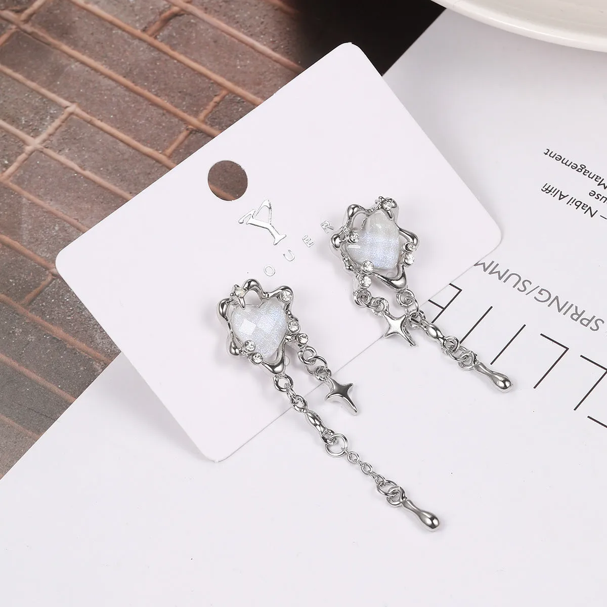 Wholesale Alloy Heart Four Pointed Star Tassel Earrings