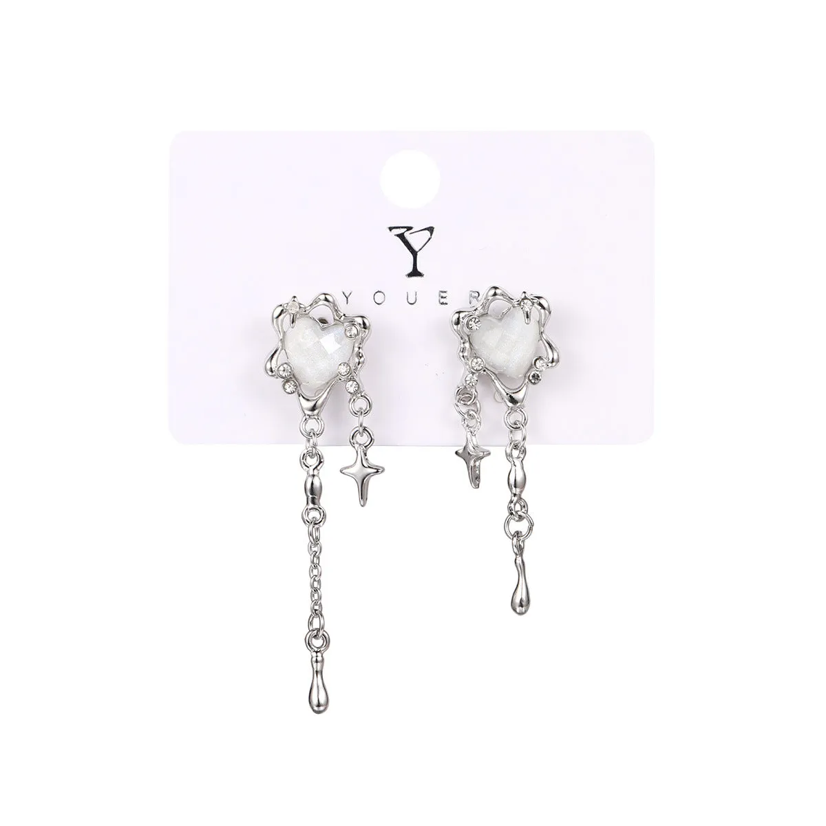 Wholesale Alloy Heart Four Pointed Star Tassel Earrings