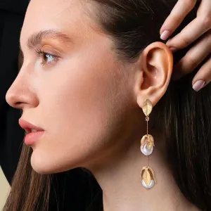 Wholesale Alloy Inlaid Leaf Pearl Tassel Earrings