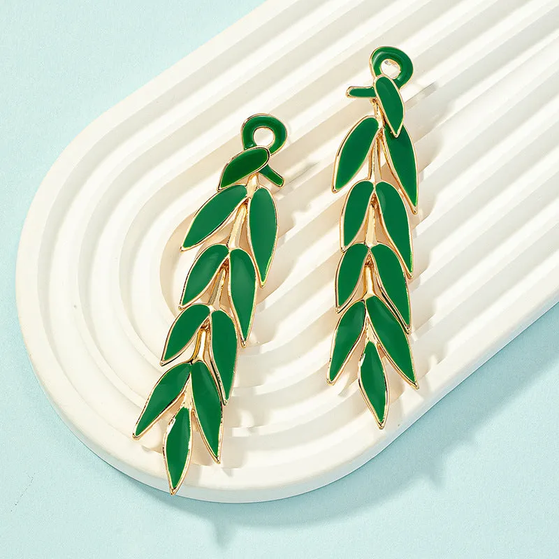 Wholesale Alloy Leaf Long Style Earrings