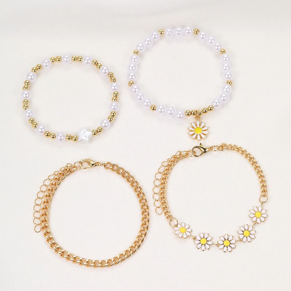 Wholesale Alloy Pearl Daisy Bracelet