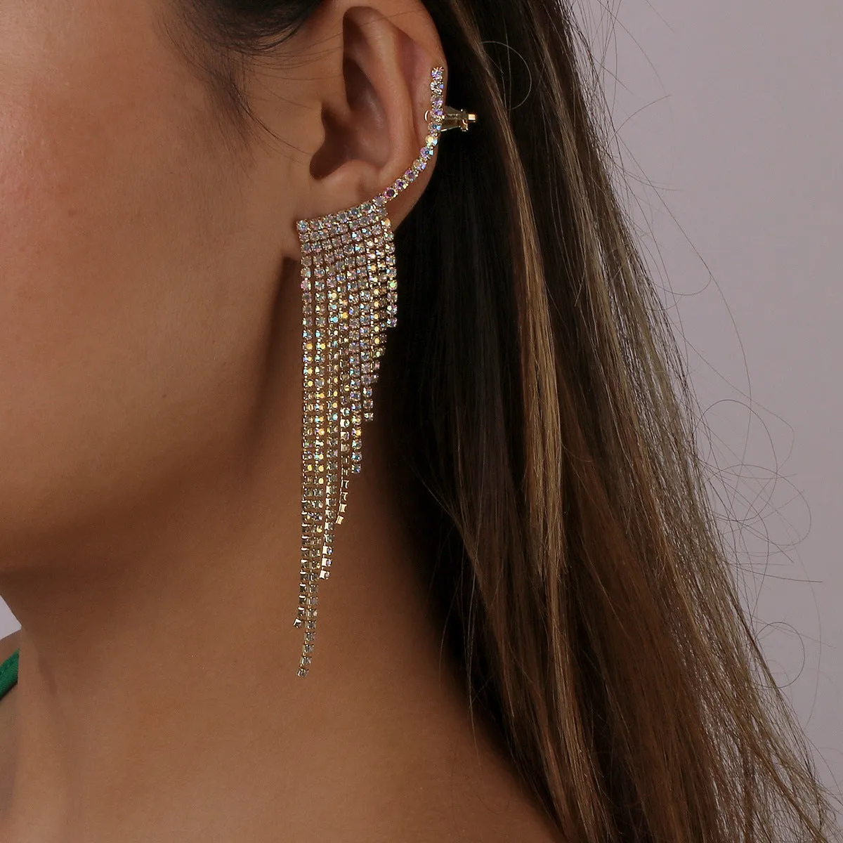 Wholesale Alloy Rhinestone Tassel Earrings