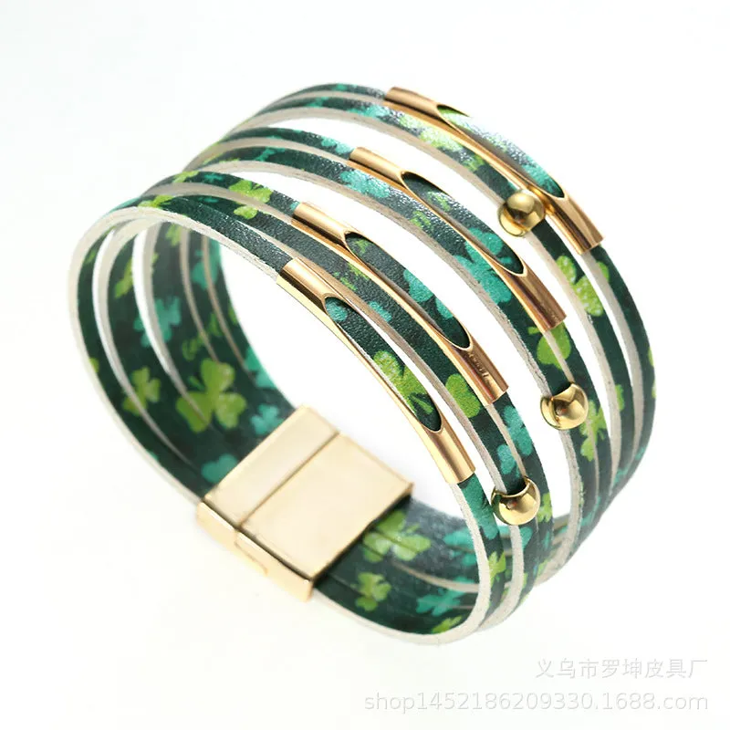 Wholesale Alloy Tube Magnet Buckle Valentine's Day Leather Bracelet