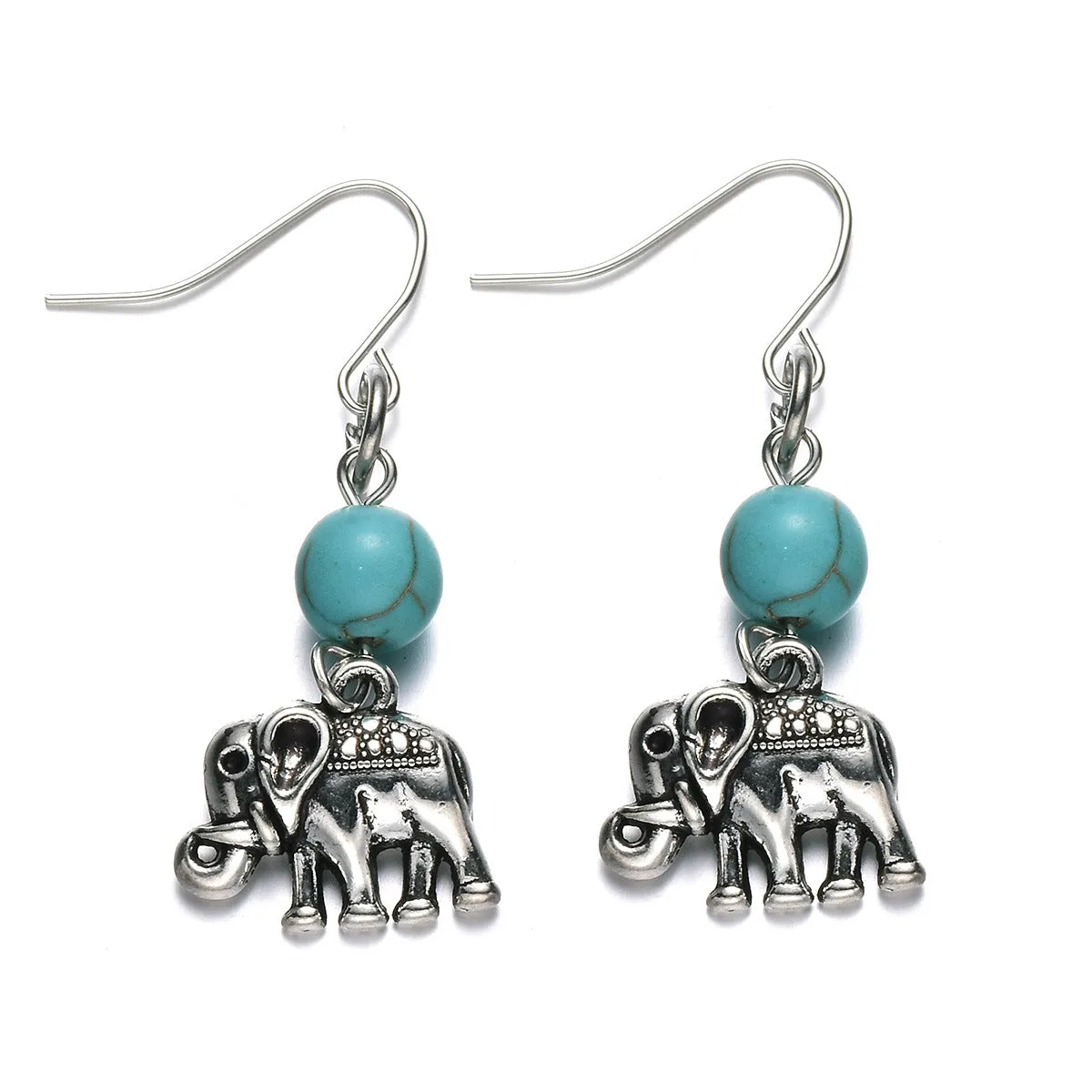 Wholesale Alloy Vintage Turquoise Elephant Earrings
