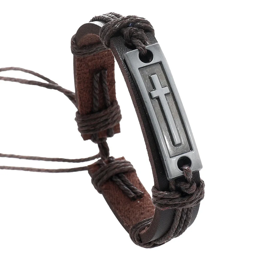 Wholesale Alloy Woven Men's Retro Hemp Rope Leather Bracelet