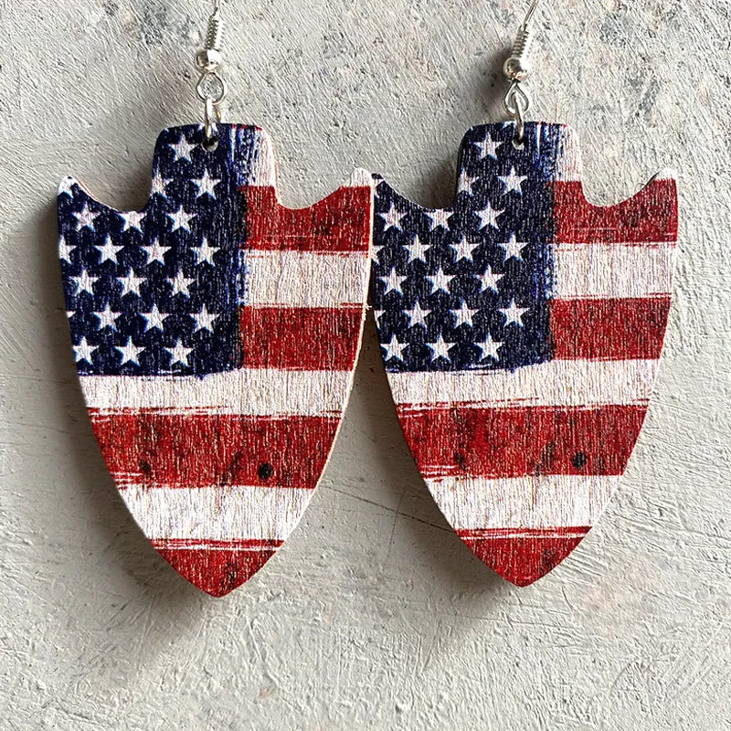 Wholesale American Flag Leopard Print Football Wooden Earrings