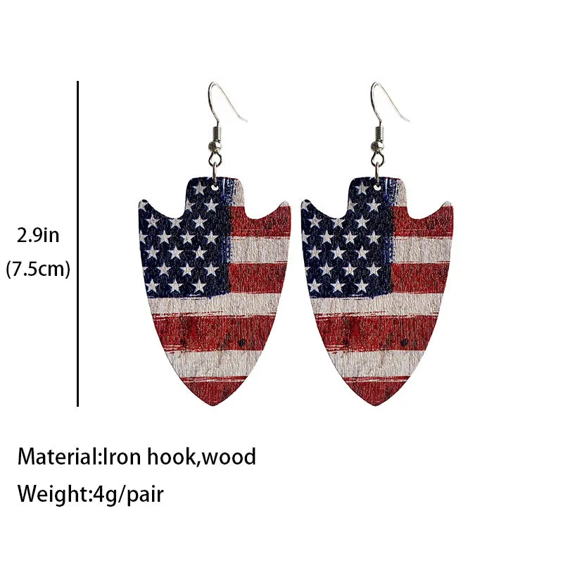 Wholesale American Flag Leopard Print Football Wooden Earrings