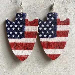 Wholesale American Flag Leopard Print Football Wooden Earrings