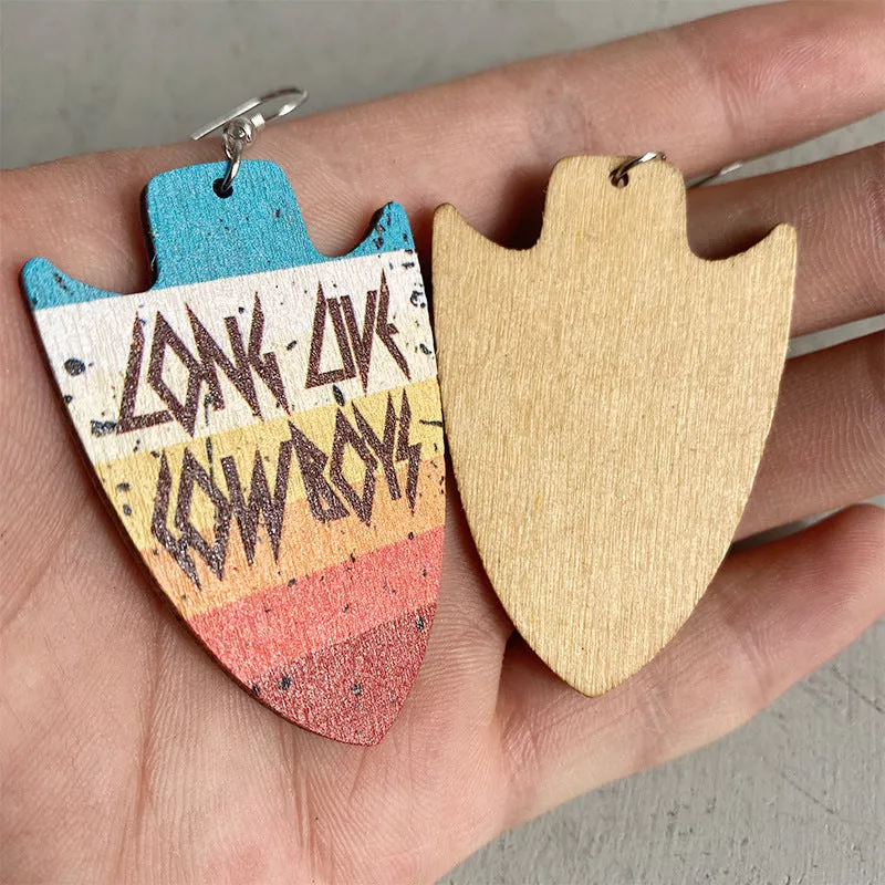 Wholesale American Flag Leopard Print Football Wooden Earrings