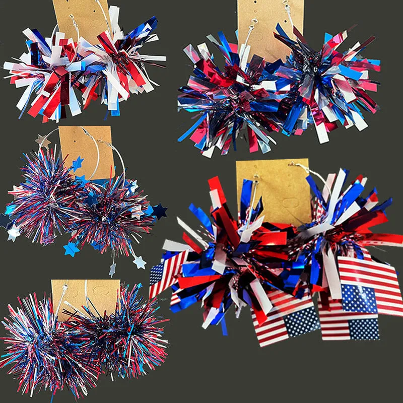 Wholesale American Independence Day Atmosphere Sparkling Big Ball Fireworks Earrings