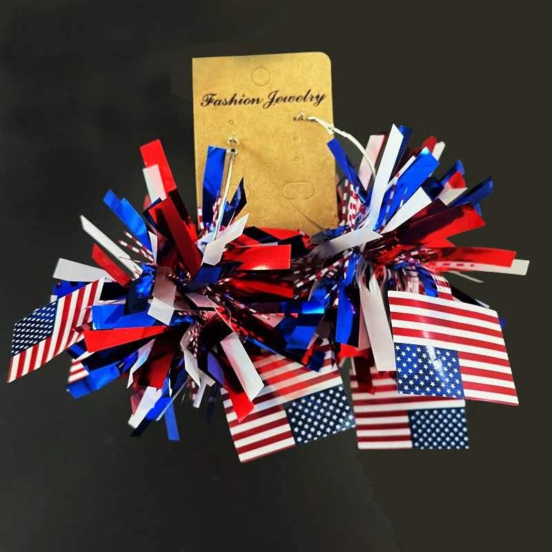 Wholesale American Independence Day Atmosphere Sparkling Big Ball Fireworks Earrings