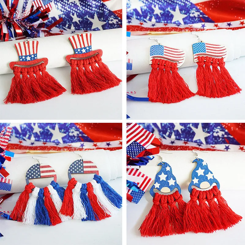 Wholesale American Independence Day Flag Day Hand-woven Earrings Bohemian Tassel Earrings
