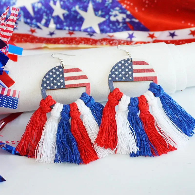 Wholesale American Independence Day Flag Day Hand-woven Earrings Bohemian Tassel Earrings