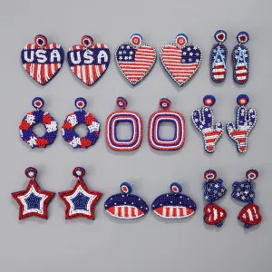 Wholesale American Independence Day Flag Rice Beads Earrings
