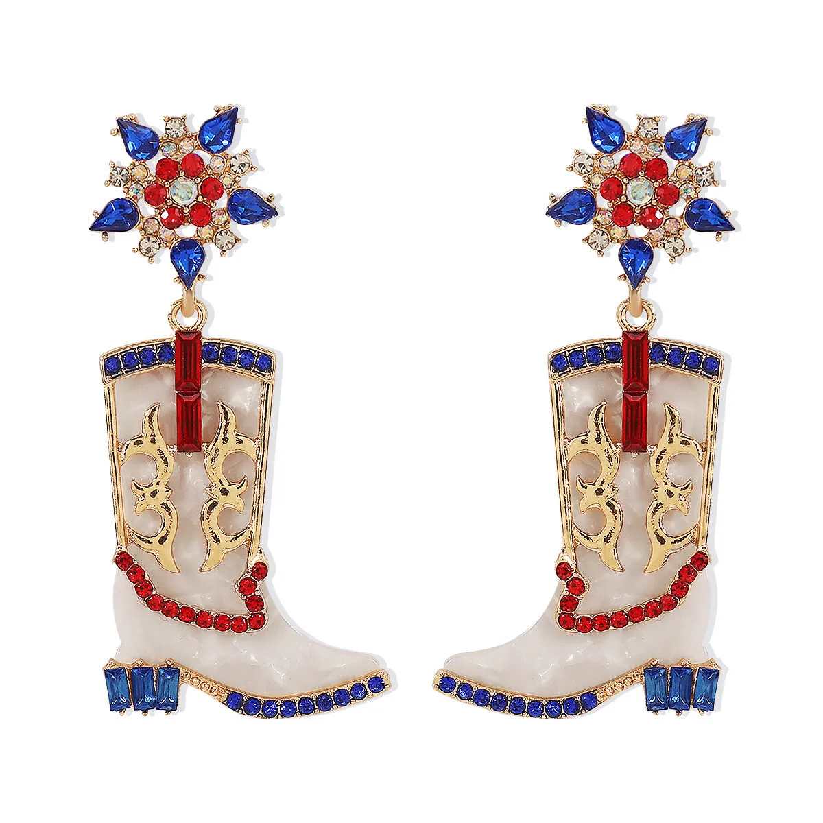 Wholesale American Independence Day Geometric Diamond Oil Drop Earrings